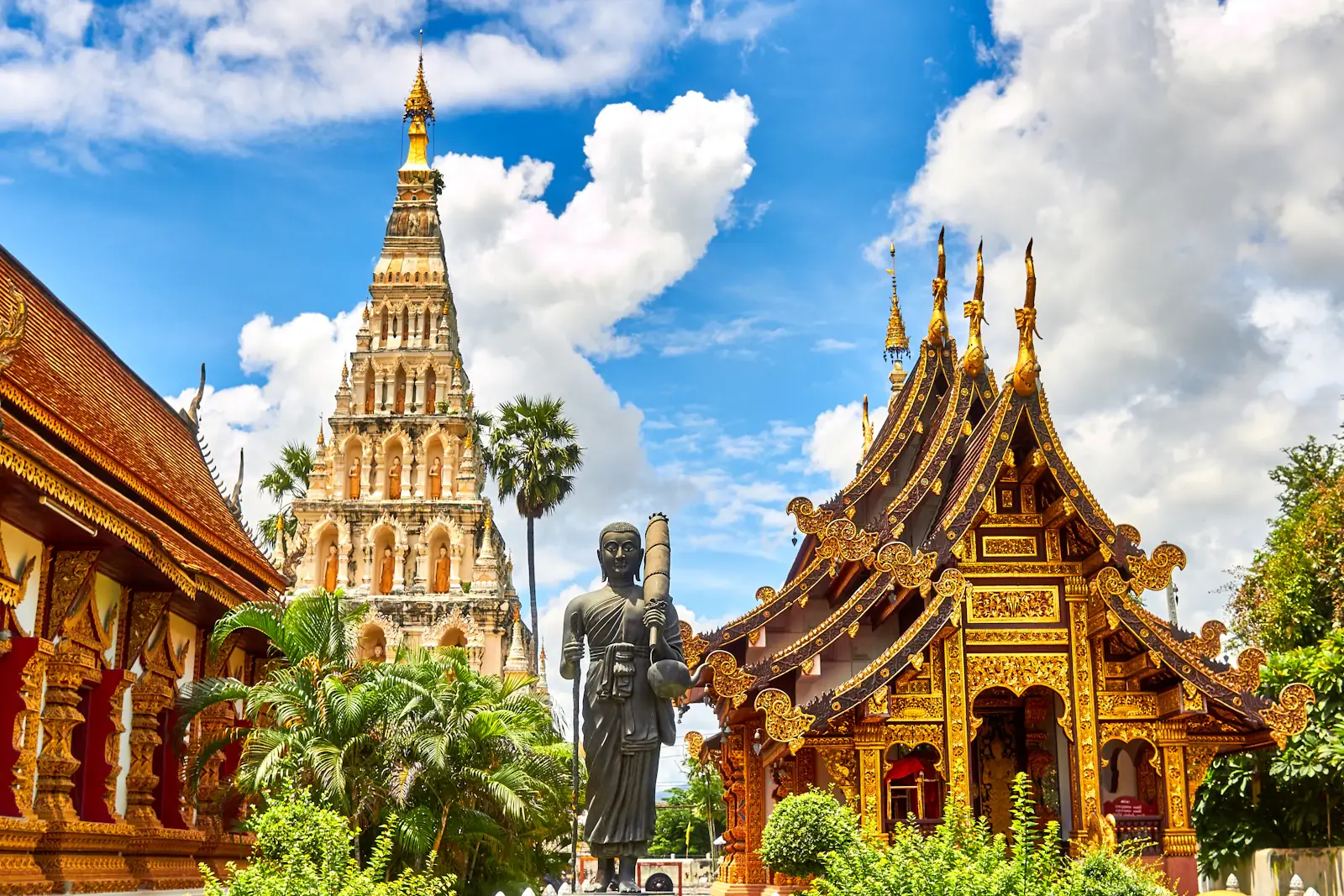 Ornate golden temple buildings in Thailand