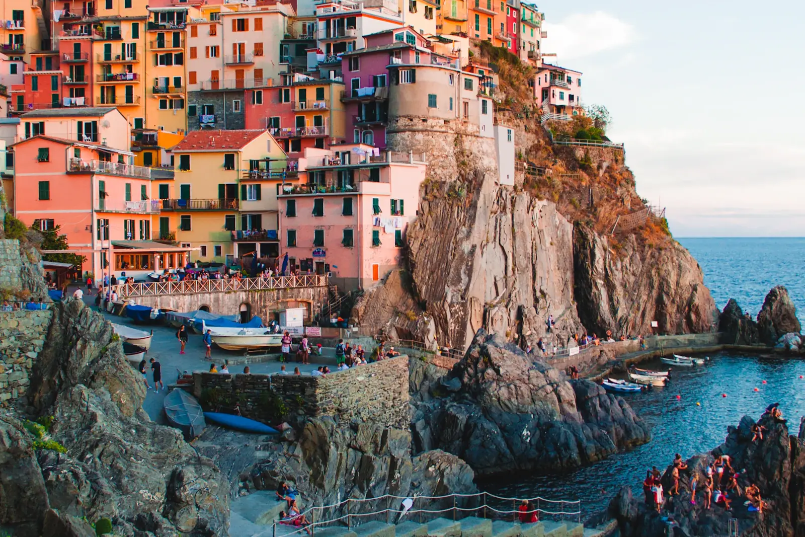 Colourful houses above the rocky Ligurian coast