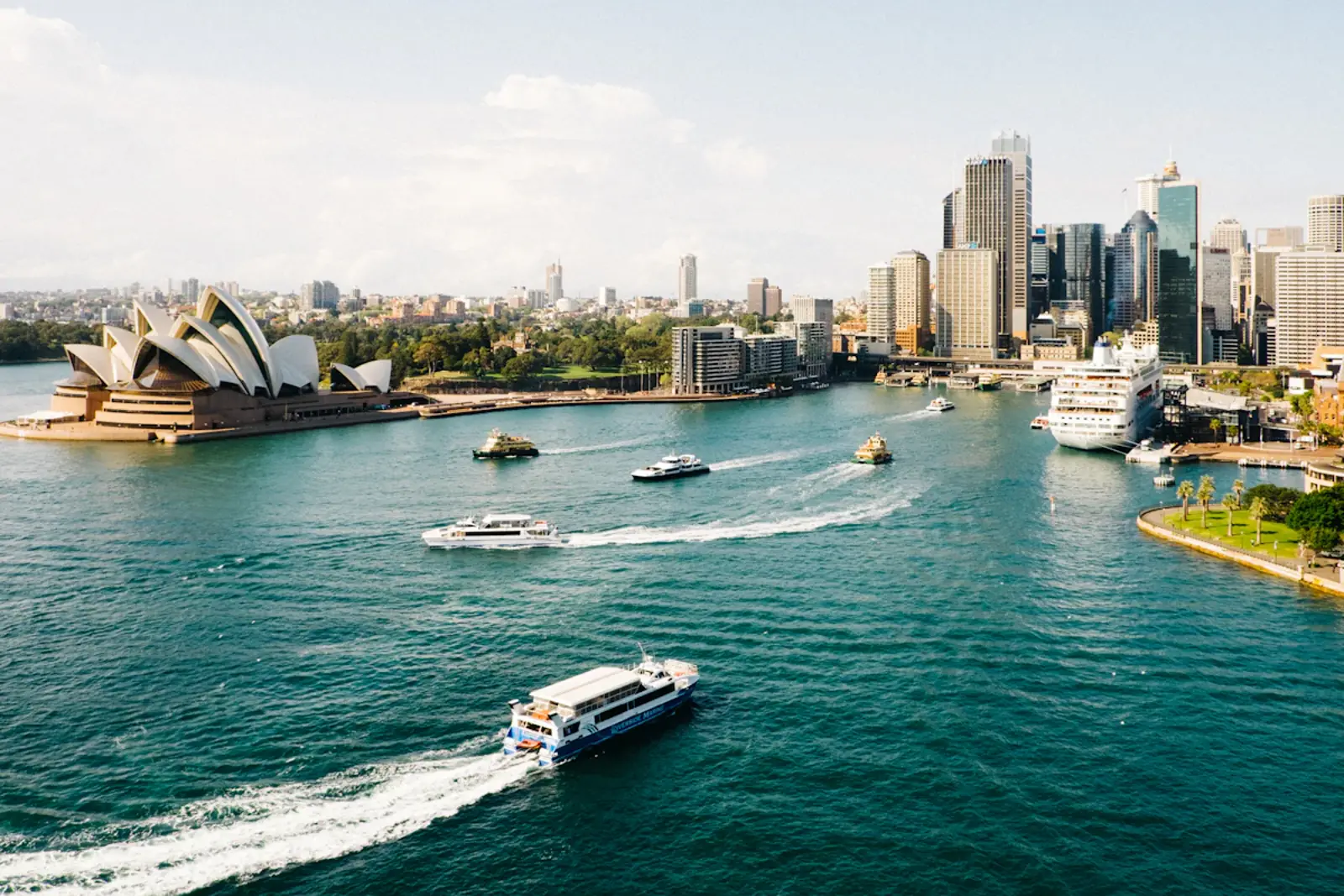 Sydney Harbour with ferries and the Opera House